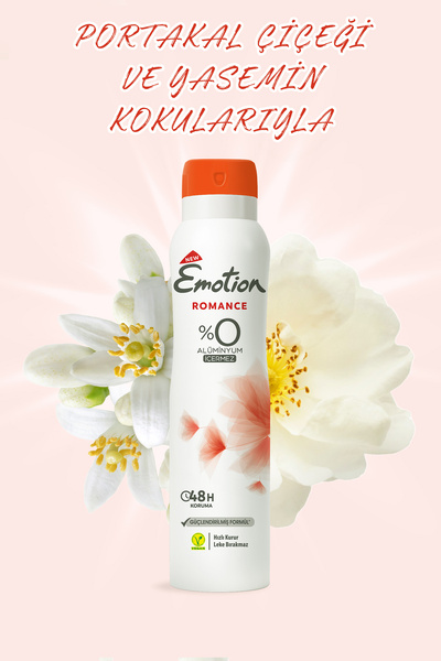 Emotion Romance Kadın Alüminyumsuz Vegan Deodorant 3x150ml Hızlı Kurur, Leke Bırakmaz