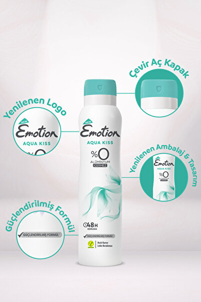 Emotion Aqua Kiss Kadın Vegan Deodorant 5x150 Ml Hızlı Kurur, Leke Bırakmaz
