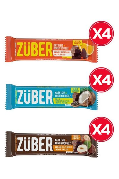 Züber Pack of 3 Kinds of Fruit Bars 40g X 12 Units (Chia, Nut and Orange)
