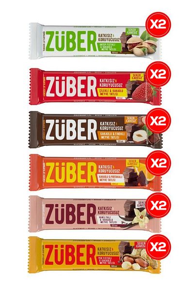 Züber Fruit Bar Feast 40Gr X12 Pieces (Pistachio, Peanut, Strawberry, Hazelnut, Orange, Van