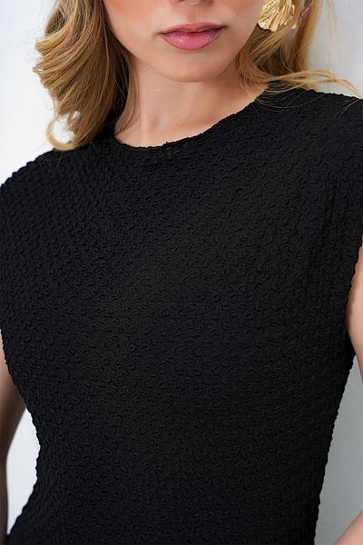 Trend Alaçatı Stili Women's Black Crew Neck Dirty Stitching Detailed Wrap Woven Dress Alc-X13850