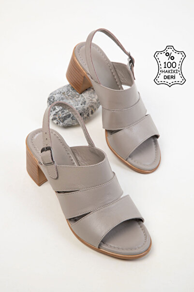 SOHO Gri Hakiki Deri Kadın Klasik Topuklu Ayakkabı 20520