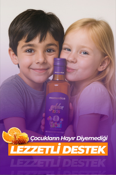 MOMORDİCA Golden Kids - 10 Doğal Bitki İçerikli Portakal Aromalı Çocuklara Özel Konsantre Karışım - 250ml