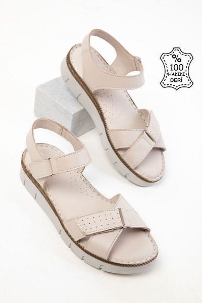SOHO Beige Genuine Leather Women's Sandals 20538