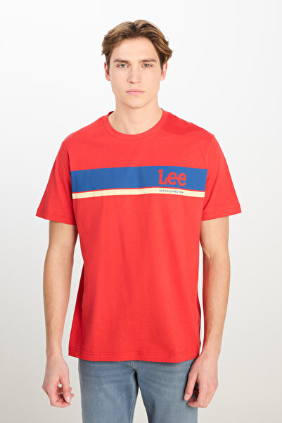 Lee Regular Fit Normal Kesim %100 Pamuk Bisiklet Yaka Kırmızı Tişört