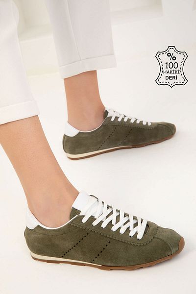 SOHO Green-White Genuine Leather Women's Sneakers 20280