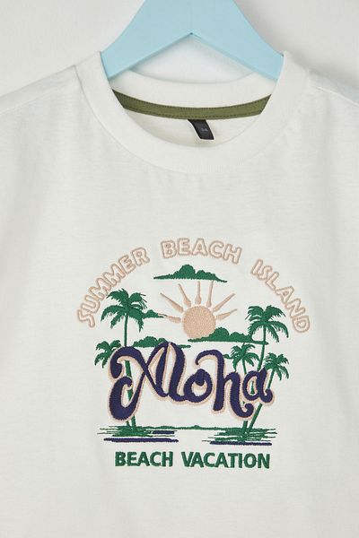 TRENDYOLKIDS Pletené tričko Ecru – potištěné, Tkdss25Ts00050