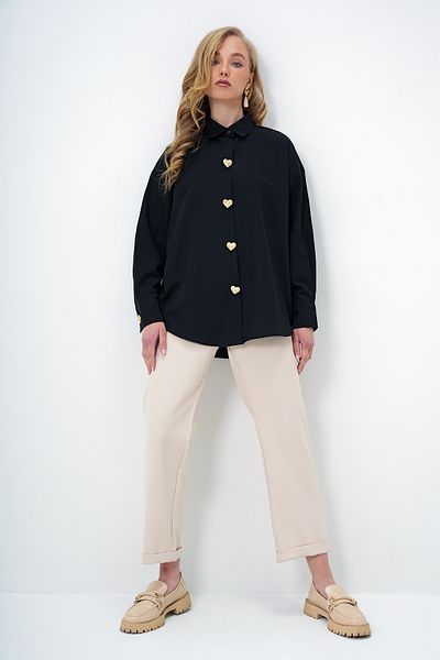 Trend Alaçatı Stili Women's Black Heart Button Oversize Poplin Shirt Alc-X13935