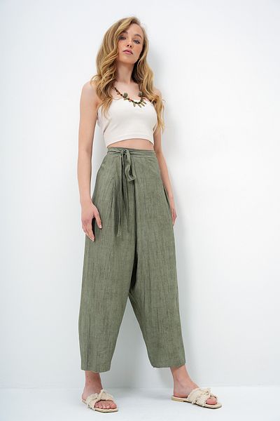 Trend Alaçatı Stili Khakifarbene, detaillierte Shalwar-Cut-Aerobin-Hose für Damen ALC-X13896