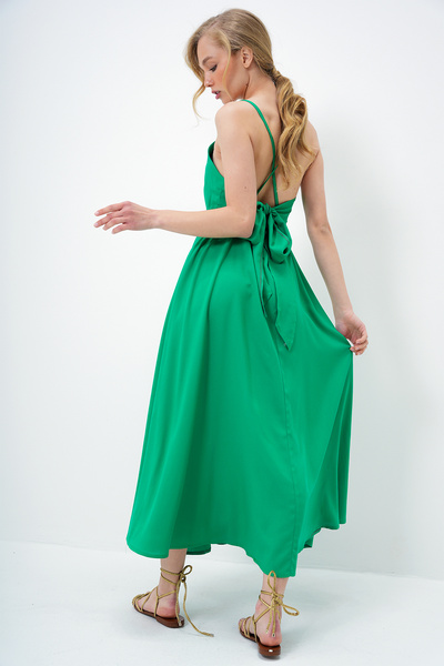 Trend Alaçatı Stili Green Rope Strap Maxi Length Summer Dress with Tie Back Detail Alc-X13471