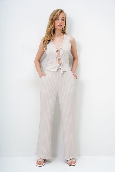Trend Alaçatı Stili Women's Stone Lacing Detailed Openwork Vest and Double Pocket Palazzo Pants Set Alc-X13958
