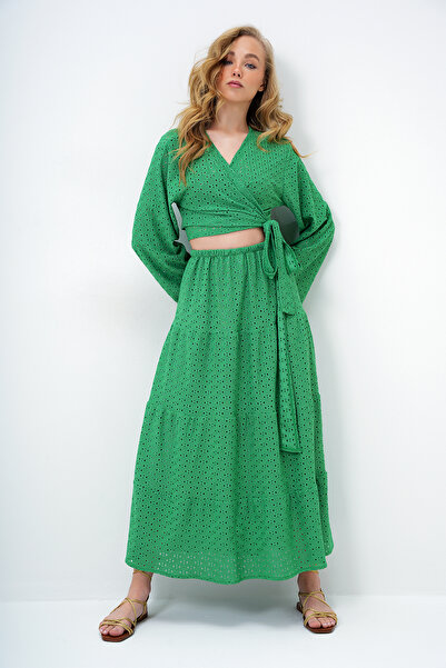 Trend Alaçatı Stili Women's Green Katkat Flounce Guipure Premium Skirt Alc-X14141