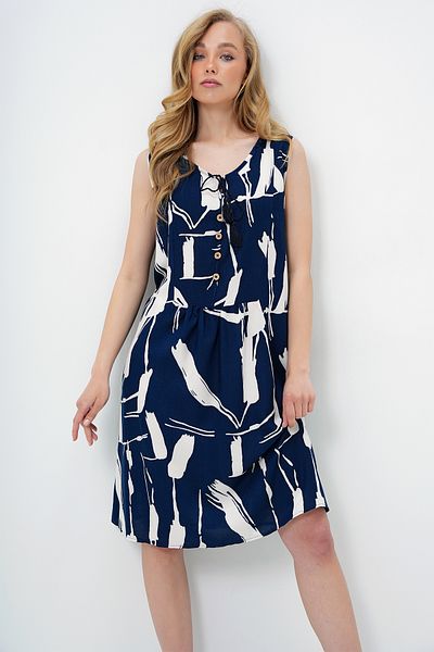 Trend Alaçatı Stili Γυναικείο Μπλε Navy White Ποδηλατικό λαιμόκοψη Λεπτομερές καλοκαιρινό φόρεμα μεσαίου μήκους ALC-X14089
