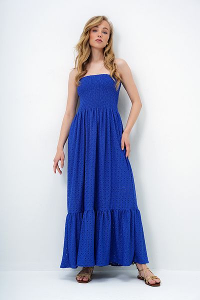 Trend Alaçatı Stili Γυναικείο φόρεμα Saks Gipeli με επένδυση Guipure Strapless ALC-X14137
