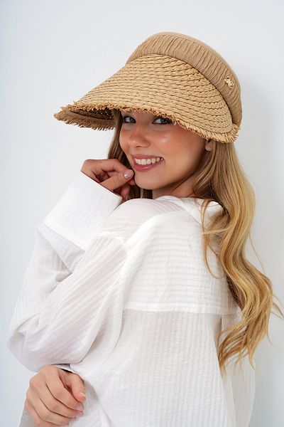 Trend Alaçatı Stili Women's Beige Adjustable Band Tassel Detailed Visor Hat Alc-X14163