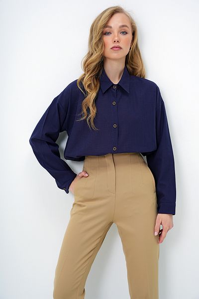 Trend Alaçatı Stili Női sötétkék oversize vászoning ALC-X10343
