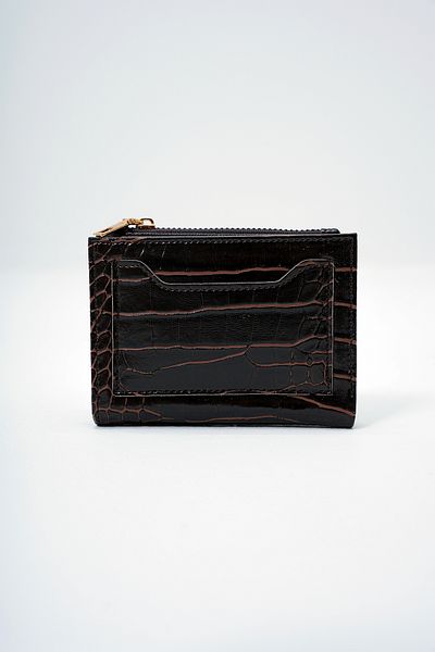 Trend Alaçatı Stili Women's Bitter Brown Faux Leather Croco Pattern Wallet Card Holder with Paper and Coin Compartments Alc-X14082