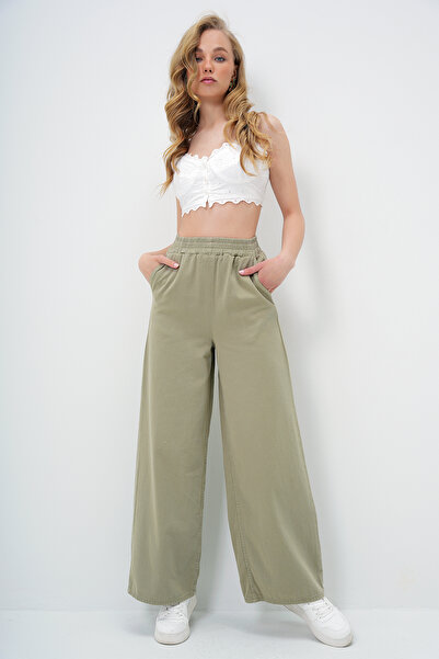 Trend Alaçatı Stili Women's Green Double Pocket Gabardine Palazzo Trousers Alc-X13983