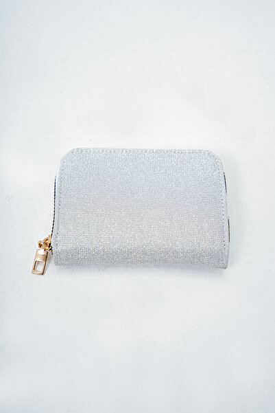 Trend Alaçatı Stili Portofel mini pliabil pentru femei, argintiu, cu fermoar, cu compartiment pentru monede ALC-X14080