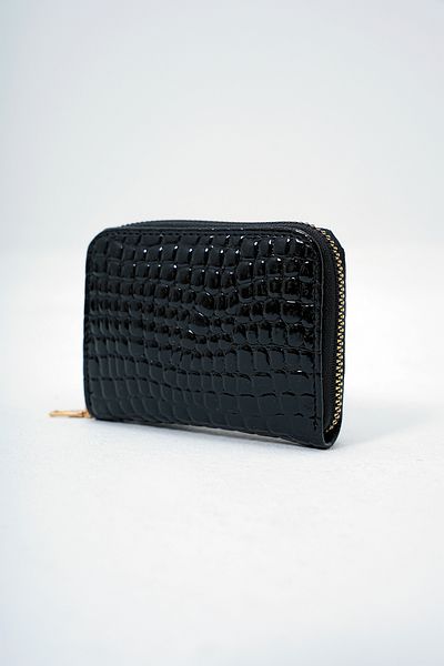 Trend Alaçatı Stili Women's Black Faux Leather Croco Pattern Patent Leather Look Wallet Card Holder Alc-X14081