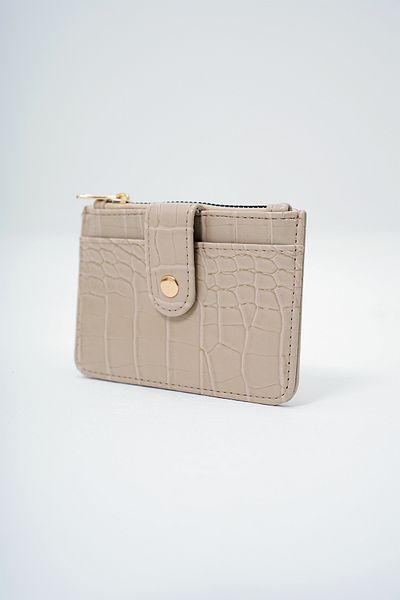 Trend Alaçatı Stili Women's Beige Faux Leather Coin Compartment Croco Pattern Medium Size Card Holder Alc-X14077