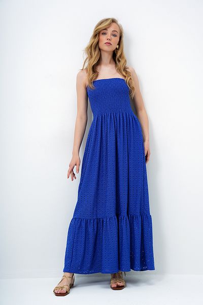 Trend Alaçatı Stili Γυναικείο φόρεμα Saks Gipeli με επένδυση Guipure Strapless ALC-X14137