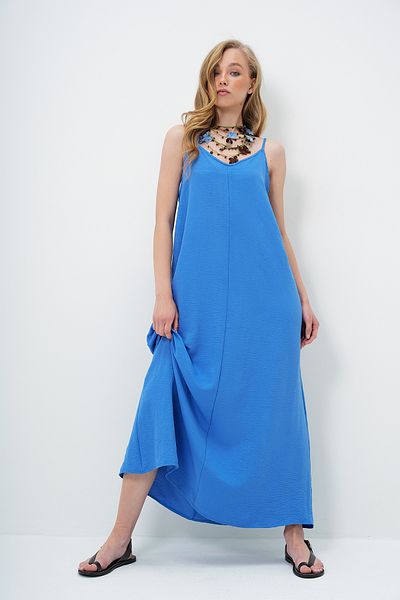 Trend Alaçatı Stili Rochie de vară Aerobin cu decolteu în V cu bretele reglabile albastru indigo pentru femei ALC-X14067
