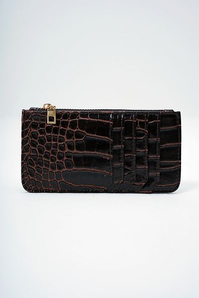Trend Alaçatı Stili Women's Bitter Brown Faux Leather Zippered Coin Compartment Croco Pattern Thin Card Holder Alc-X14078