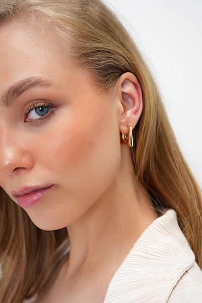Trend Alaçatı Stili Women's Gold Zircon Stone Detailed 3 Piece Mini Earrings Alc-X14044