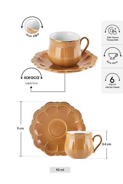Karaca Misto Coffee Cup Set for 6 People 90 ml