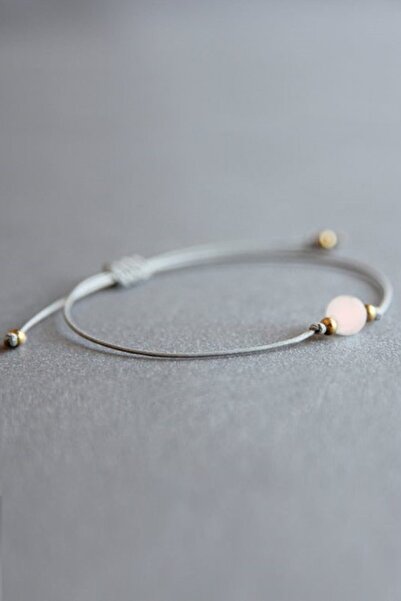 alberaccessories Pembe Kuvars 14 K Gold Kaplama Aparatlı Gri Ipli Sans Bileklik