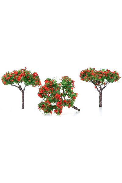 Jordania Red Flower Patterned Model Tree - 3cm, 1/200, 4 Pieces