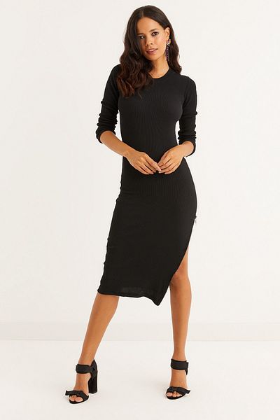 Cool & Sexy Rochie midi neagră cu fermoar lateral pentru femei CHB53