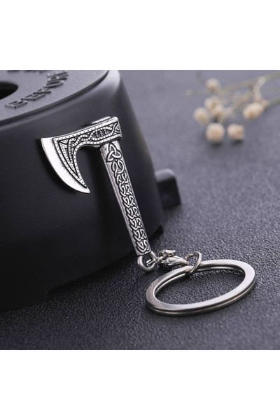 Viking Scandinavian Valknut Triquetra Kolovrat - Nordic Figure and Symbol Design Axe Steel Keychain