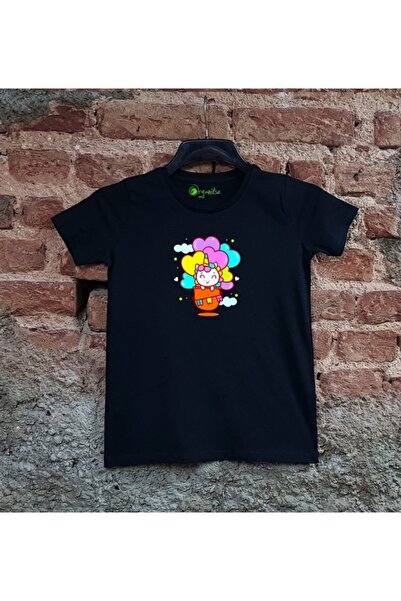SCUBAPROMO Jednorog ljubavni baloni crna majica sa printom za decu unisex