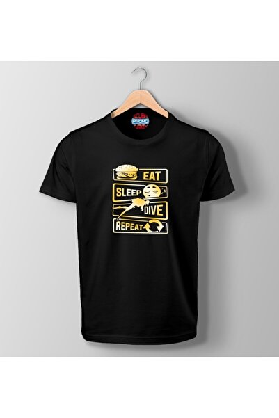 SCUBAPROMO Eat Sleep Dive Repeat εμπριμέ μαύρο μπλουζάκι