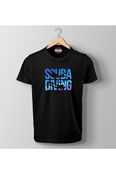 SCUBAPROMO تي شيرت أسود مطبوع باللون الأزرق للغوص تحت الماء