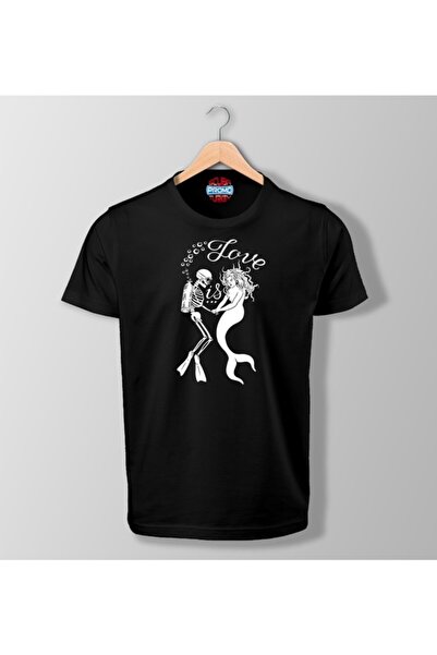 SCUBAPROMO Scuba Scull Mermaid Love crna majica sa belim printom