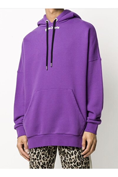 Palm Angels Erkek Logo Oversize Mor Hoodie