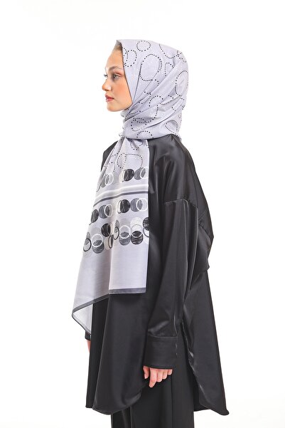 19V69 ITALIA Gray Shawl Geometric Pattern Pavia Series with Scarf Hanger and Gift Set 75x200 Cm