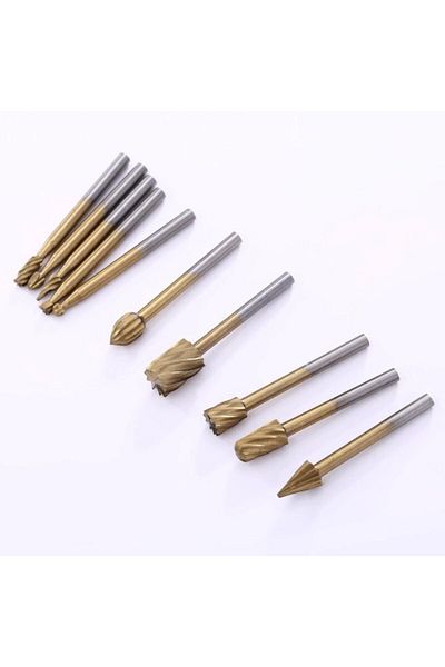 Depolife 10 Pieces Hss Titanium Router Bit Set For Wood Moulder 3mm Shank For Dremel Similar Engraving Machine