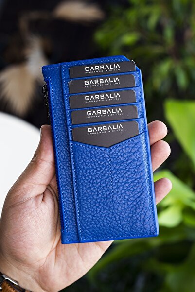 Garbalia Unisex Saks Blue Blush Genuine Leather Zippered Card Holder Wallet
