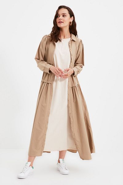 Trendyol Modest 2er-Pack schwarze und hellbraune Strickkleider aus 100 % Baumwolle – TCTAW22UK0110
