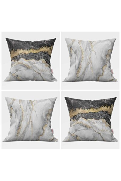 Alkan Homes Double Sided Printed Marble Patterned 4-Piece Combination Digital...