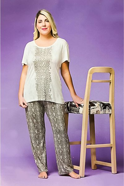 PJS Set de pijamale de vară, mărime Plus, Ecru