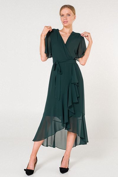 SpringStore Rochie din șifon cu volane smarald