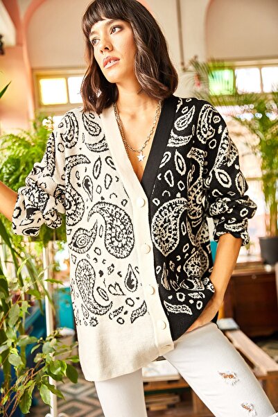 Olalook Dámská černá šála vzor měkké texturované oversize pletené zboží Cardi...