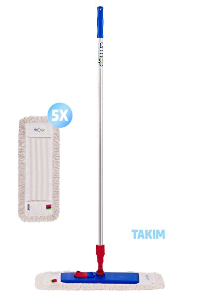 Ermop Yüzey Temizliği Nemli Mop Kuruluma Seti Mop Aparatı Alüminyum Sap 140 Cm Ve 5 Adet Nemli Mop 50 Cm