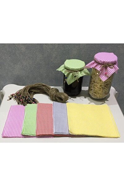 AdaEsintisi 50 Adet Karışık Renk Pötikare Kavanoz Kapağı Örtüsü Ve Boncuklu Bağlama Ipi