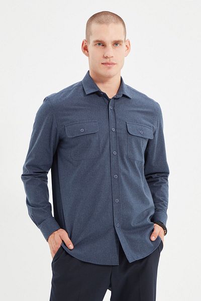 Trendyol Collection Koszula zimowa Indigo Regular Fit Double Pocket Flap Textured Tmnaw22Go0350